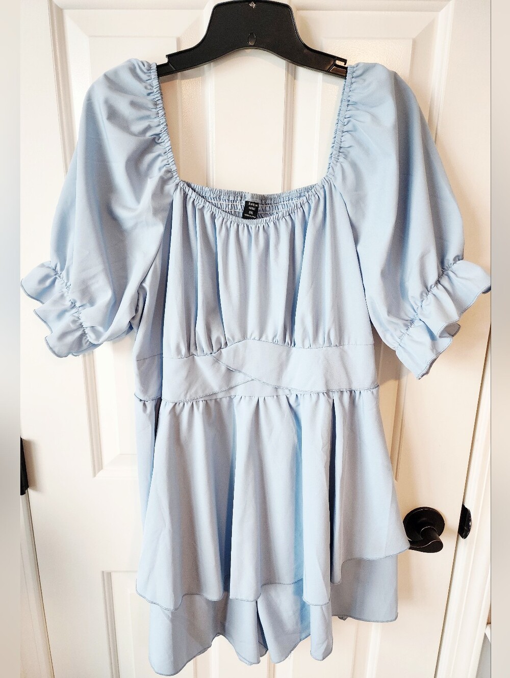 New Shein Curve Light Blue Puff Sleeve Peplum Romper Plus Size 2XL